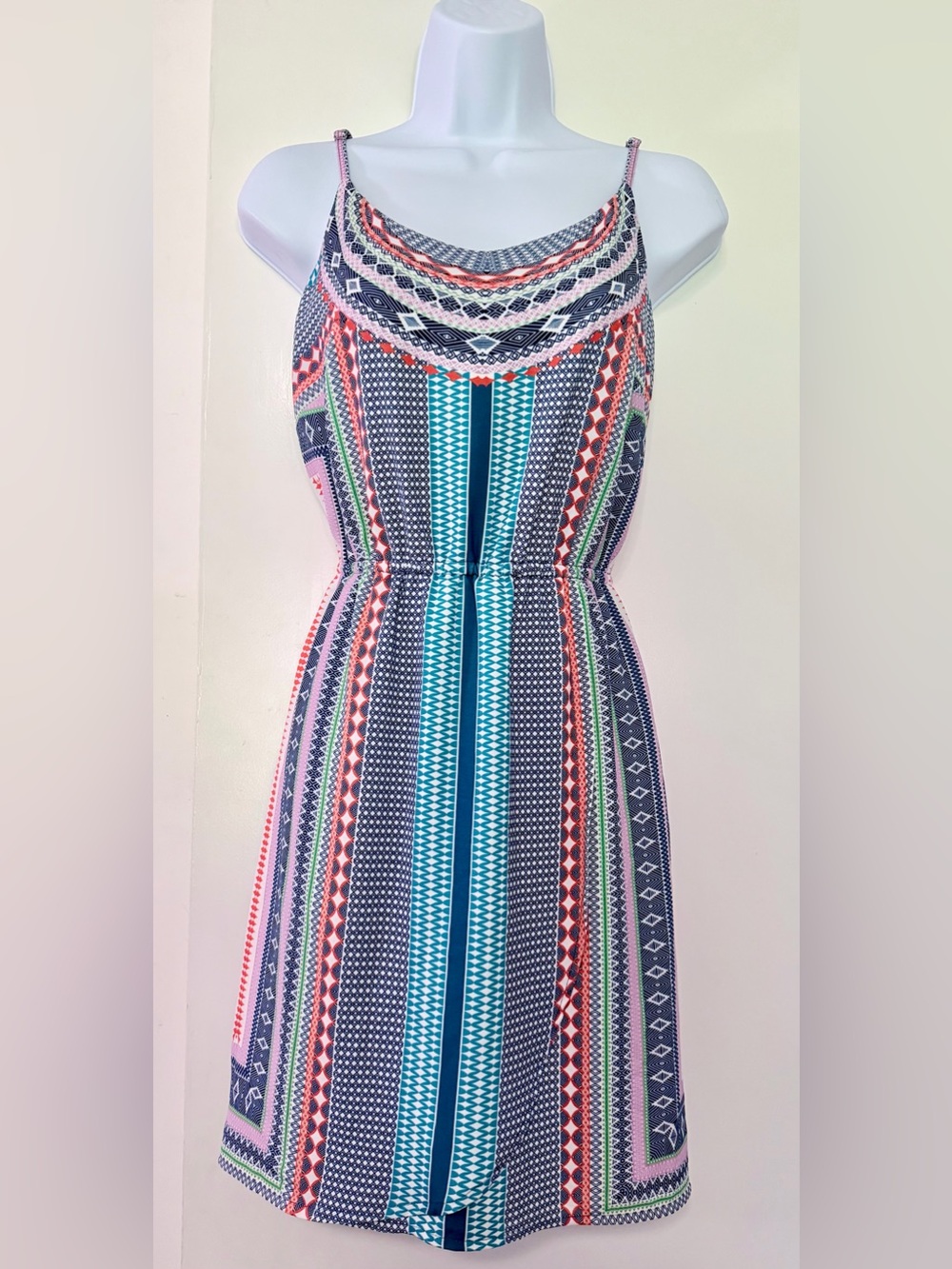 Gianni Bini Geometric Print Tribal Sleeveless Lined Dress Adjustable Straps - S